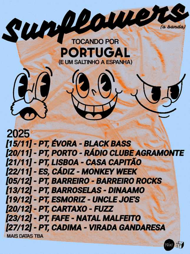 Imagem - Sunflowers lançam novo álbum "You Have Fallen... Congratulations!" 3 Sunflowers, Cartaz da Digressão Portuguesa 2025. Créditos Imagem: Instagram @sunflowers.theband