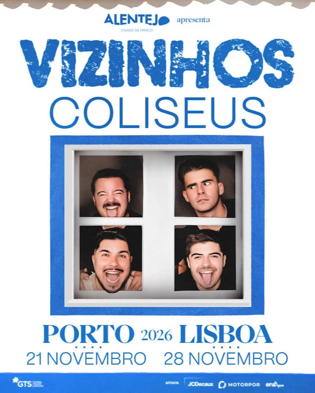 Imagem - Vizinhos levam fenómeno alentejano aos Coliseus em 2026 2 Vizinhos, poster dos concertos no Coliseu do Porto e de Lisboa.
