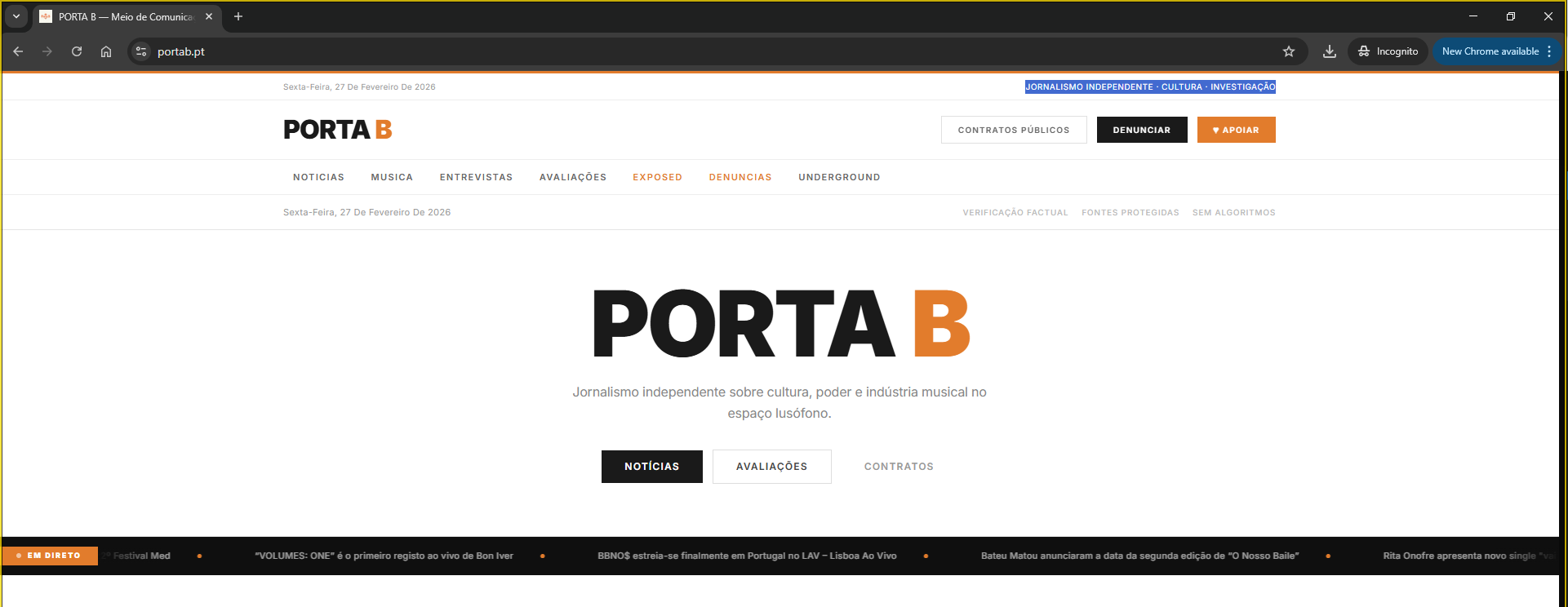 Imagem - Site PortaB.pt "recicla" artigos do musica.com.pt e de mais orgãos de comunicação social 20 Palavras fortes!
