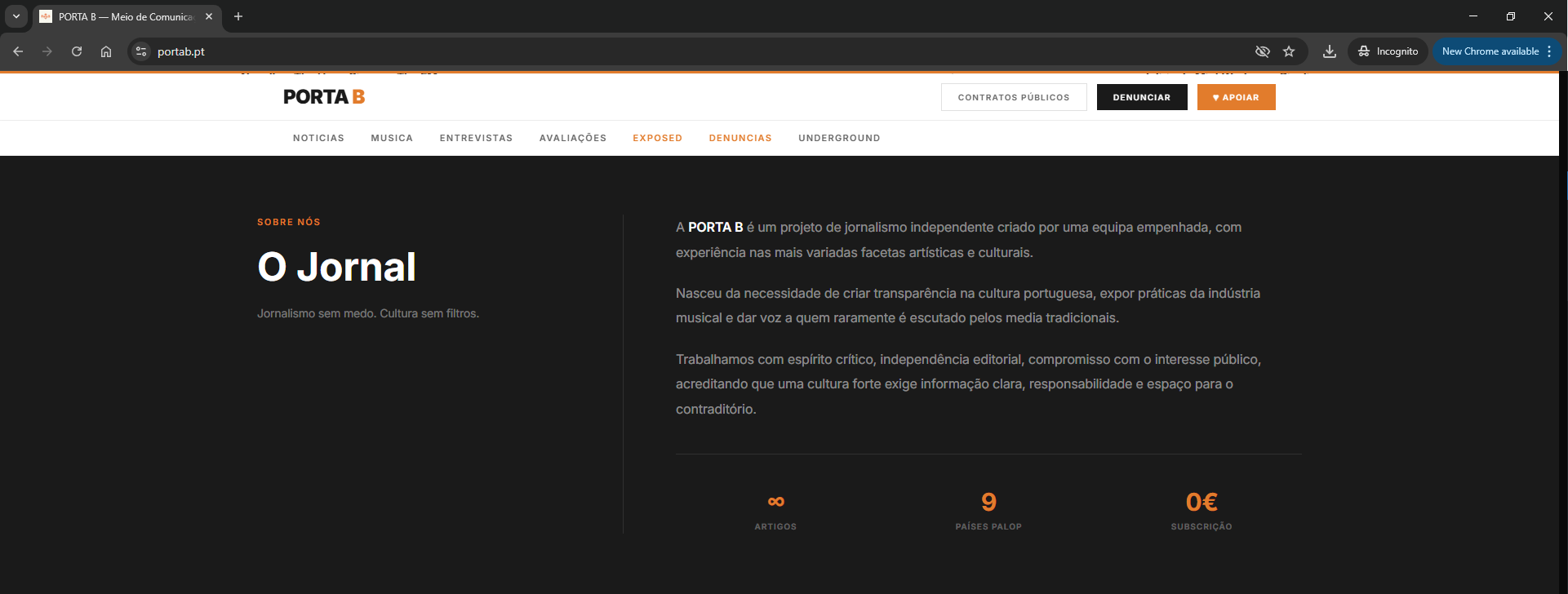 Imagem - Site PortaB.pt "recicla" artigos do musica.com.pt e de mais orgãos de comunicação social 21 Chegamos ao fundo da página mas não encontramos as informações legais necessárias.
