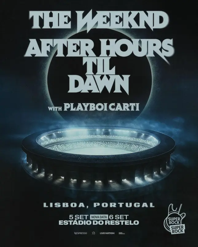 Cartaz de The Weeknd e Playboi Carti, da tour "After Hours 'Til Dawn" que vai passar em Lisboa