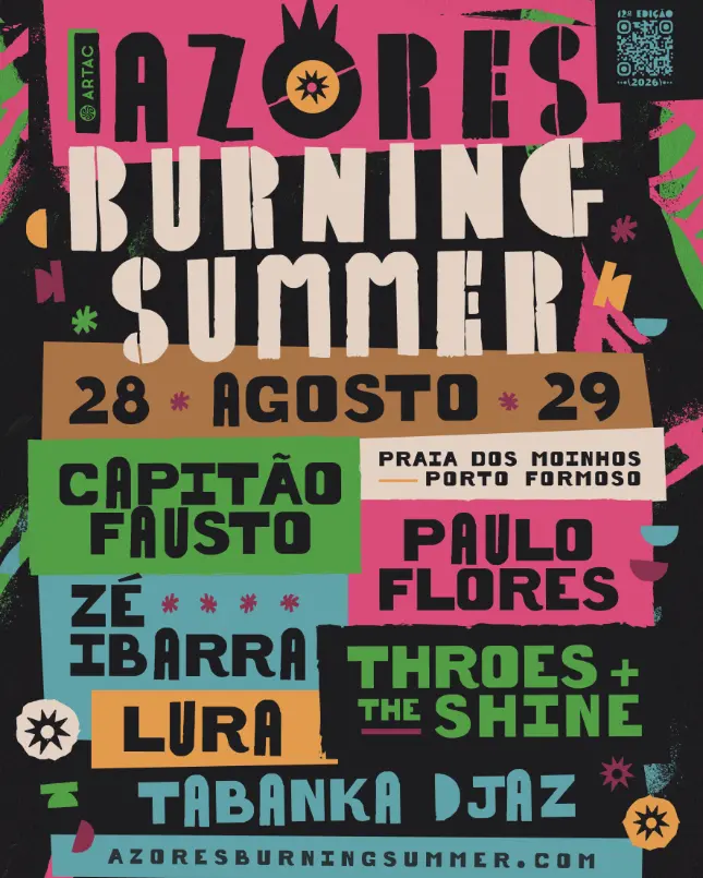 Imagem - Azores Burning Summer 2026: O cartaz está lançado e a festa regressa à areia da Praia dos Moinhos 2 Cartaz do Azores Burning Summer 2026