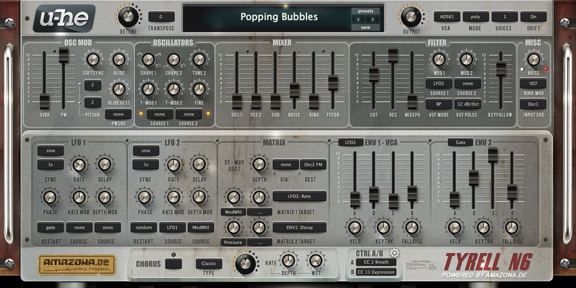 Foto Sintetizador Gratuito Tyrell N6 / Creditos u-he.com
