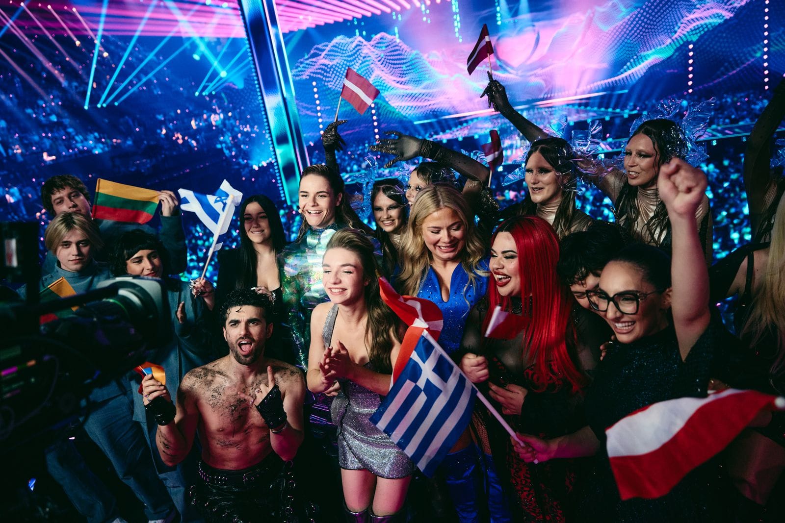 Green Room durante a Segunda Semifinal da 69.ª edição do Festival Eurovisão da Canção, na St. Jakobshalle, em Basileia.
Crédito da fotografia: Alma Bengtsson, EBU, Eurovisão 2025