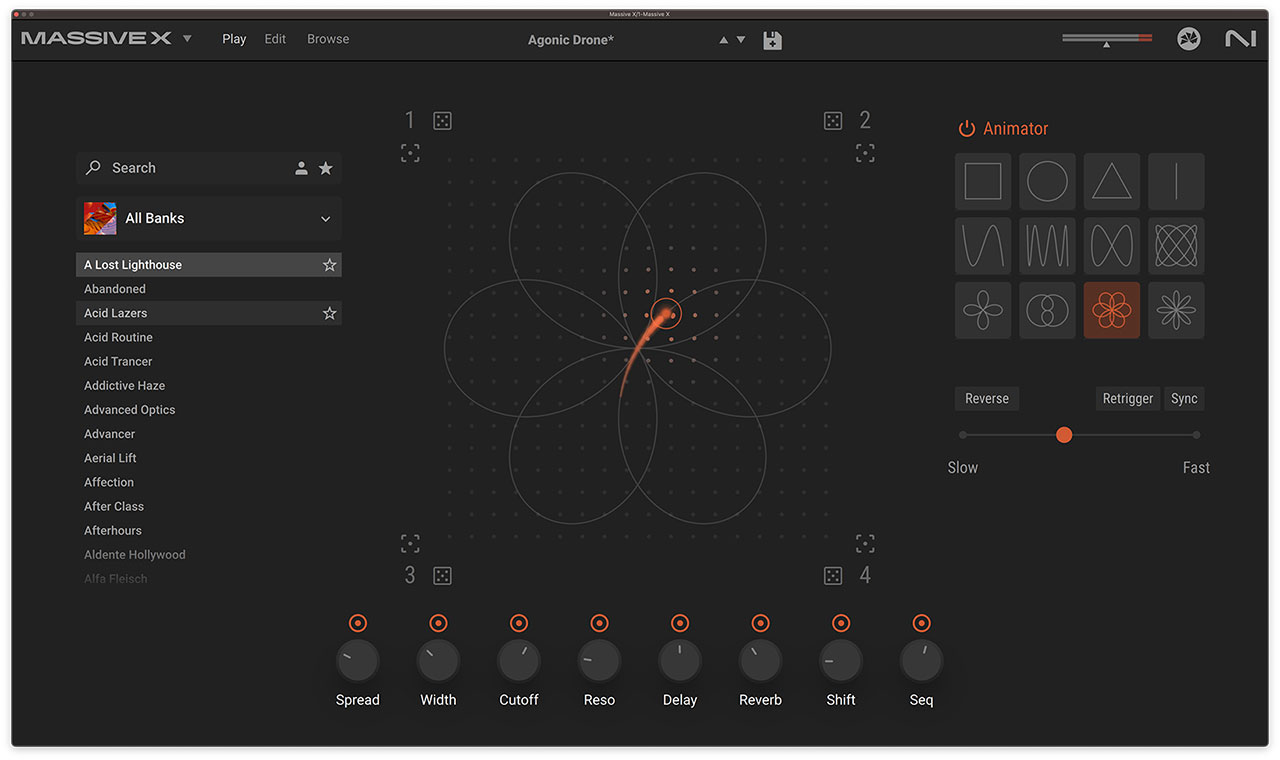 Interface do Massive X Player, Animator a modular entre vários parâmetros.