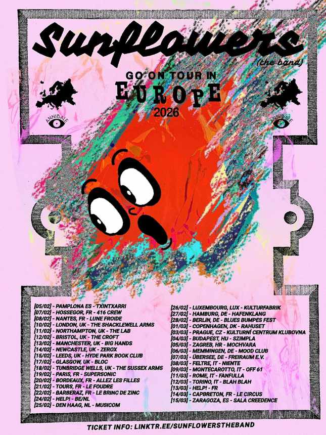 Sunflowers, Cartaz da Tour Europeia 2026. Créditos Imagem: Instagram @sunflowers.theband