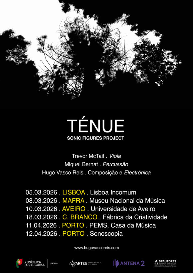 Cartaz da tour de "Ténue - Sonic Figures Project" de Hugo Vasco Reis, com Miquel Bernat e Trevor McTait