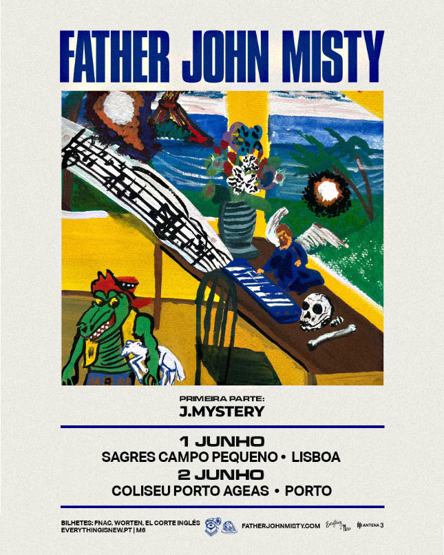 Father John Misty e J.MYSTERY. Poster dos concertos em Lisboa e no Porto, dia 1 e 2 de Junho de 2026 respectivamente.