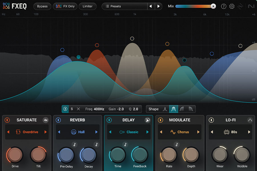 Imagem - iZotope Lança FXEQ: O Plugin Multi-Efeitos que Promete Alterar o teu Workflow 1 iZotope FXEQ. Interface Principal.